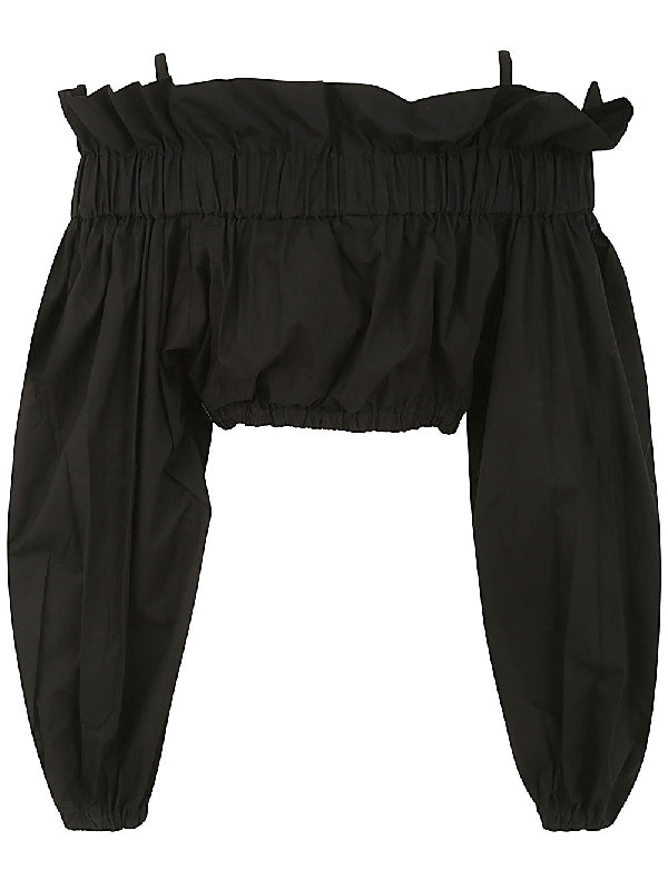 Bow-detail Off-shoulder Crop Blouse