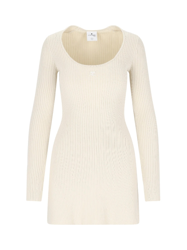 Logo Patch Round Neck Rib Dress