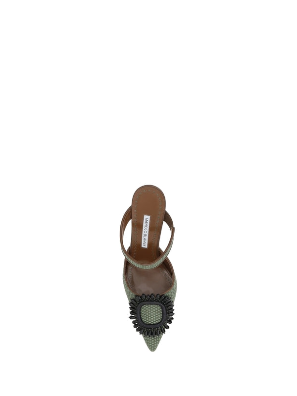 Bead Decorated Leather Slingback Heelss