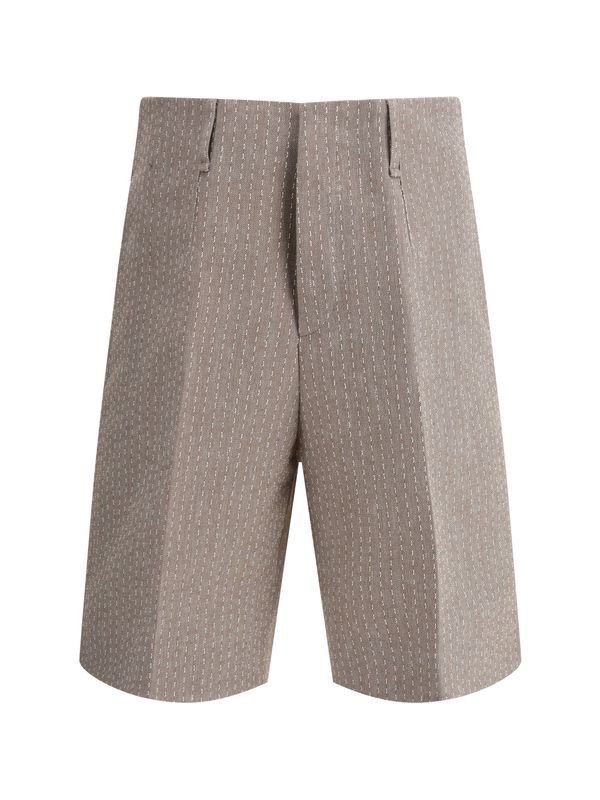 Stitch Jacquard Cotton Linen Bermuda Pants
