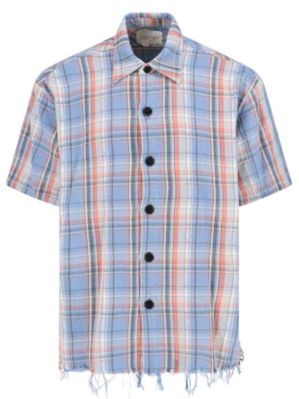 Distressed Check Cotton Short Sleeve
  Shirt