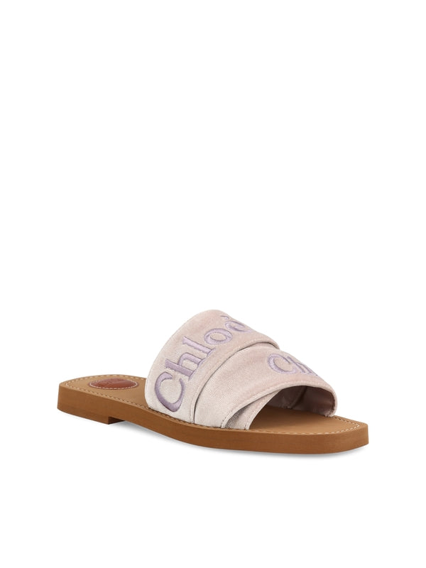 Woody Logo Velvet Sandals