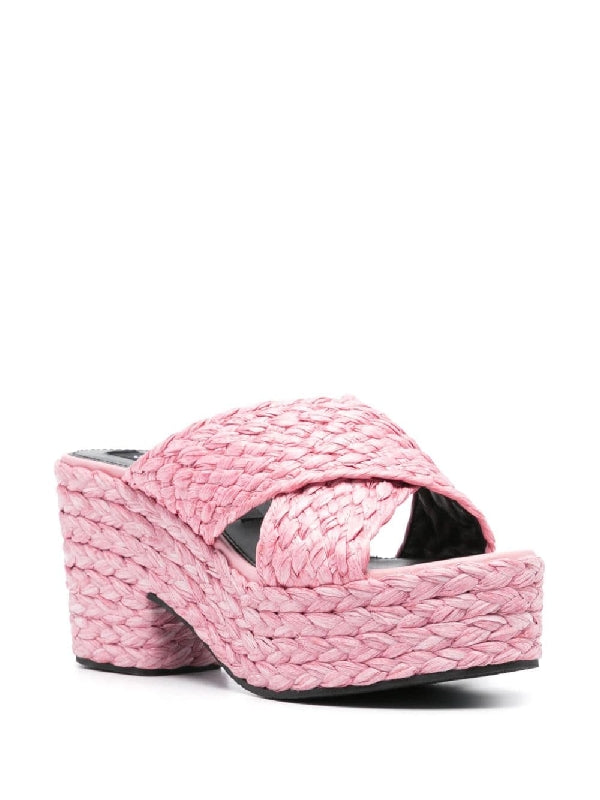 Woven Cross Strap Wedge Sandal Heel