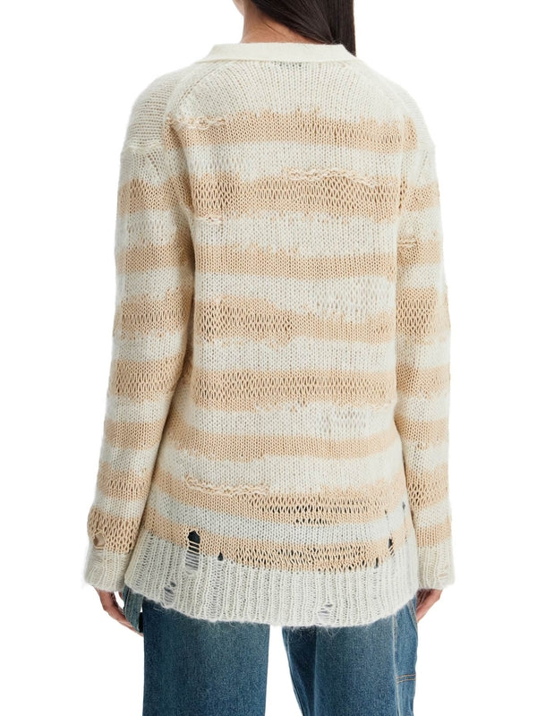 Stripe Distressed Cardigan