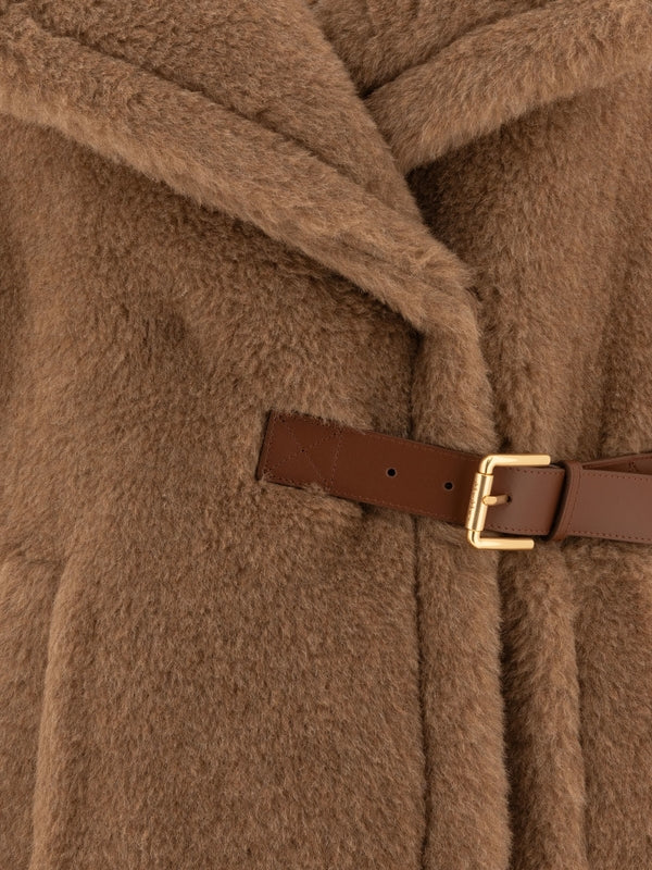 Lanoso Belt Alpaca Blend Hooded Shearling Jacket