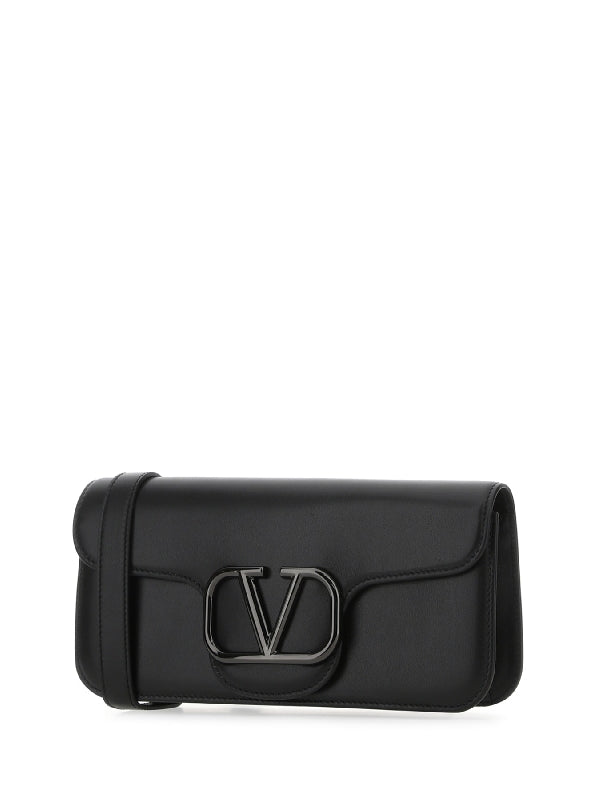 V Logo Leather Shoulder Bag