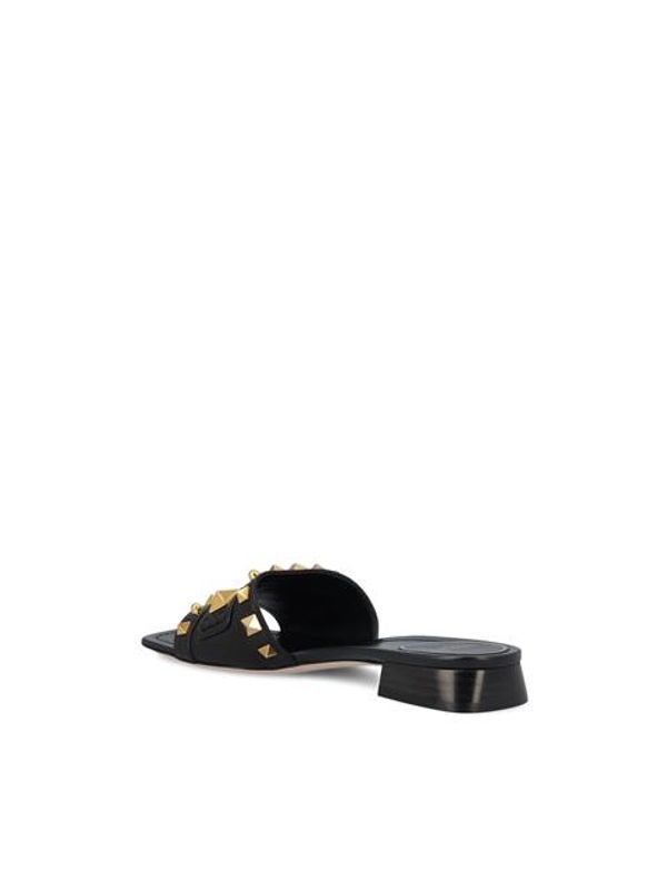 V Logo Detail Rockstud Leather Slide