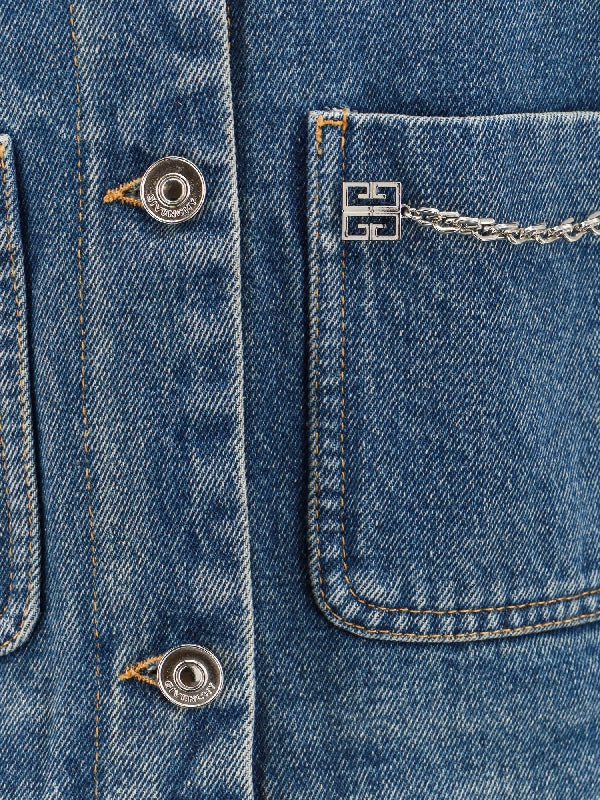 4G Chain Detail Crewneck Denim Jacket