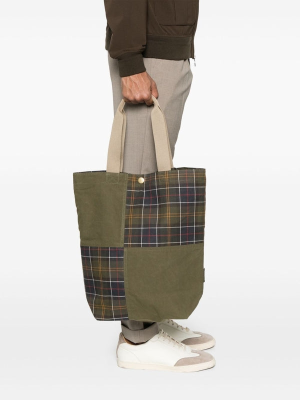 Tartan Check Panel Cotton Tote Bag