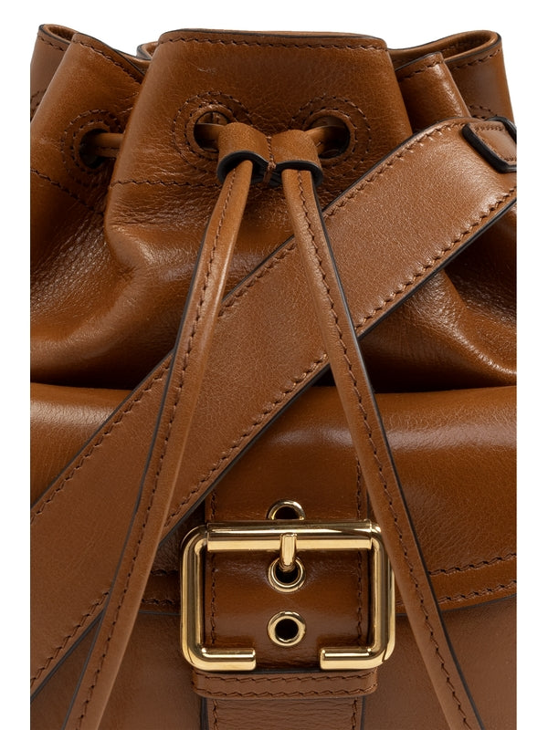 Camera Pocket Leather Bucket
  Bag