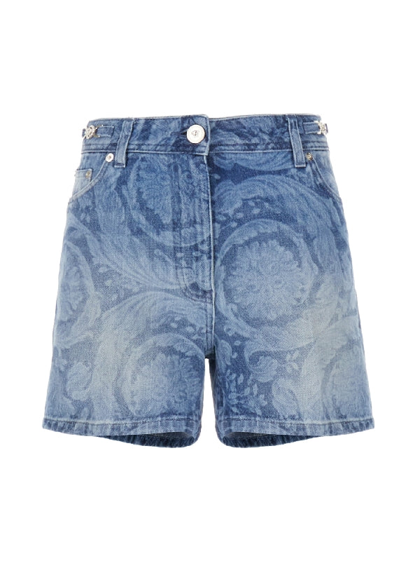 Baroque Medusa Decor Denim
  Shorts