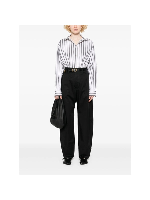Pleated Button Detail Cotton Pants
