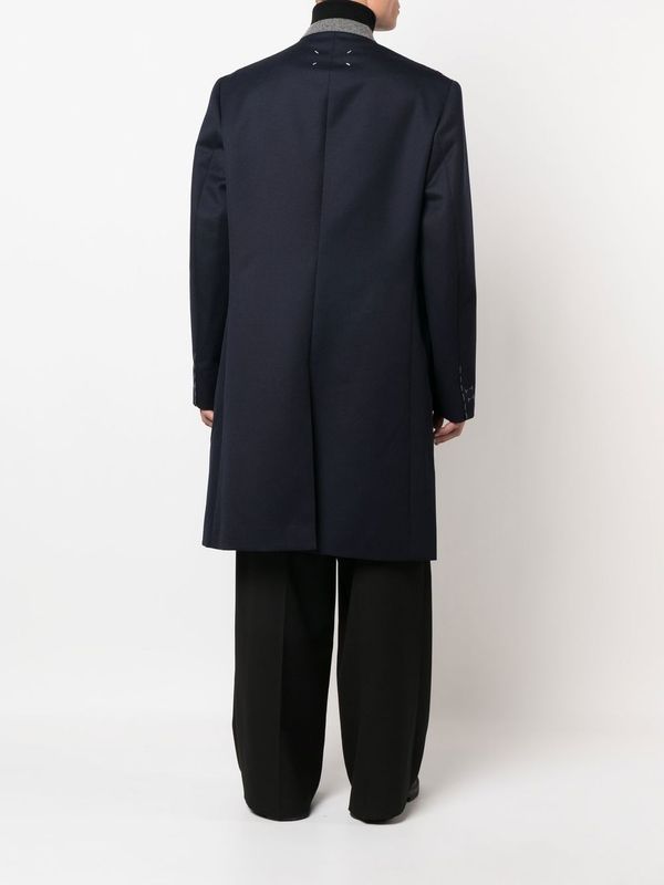 Back Stitch Collarless Wool Coat