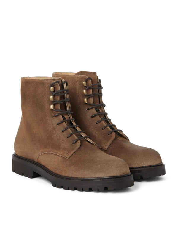 Chunky Sole Calfskin Suede
  Lace-Up Boots