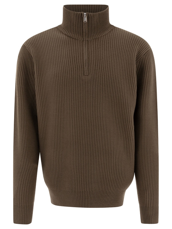 High Neck Half Zip Wool Sweater