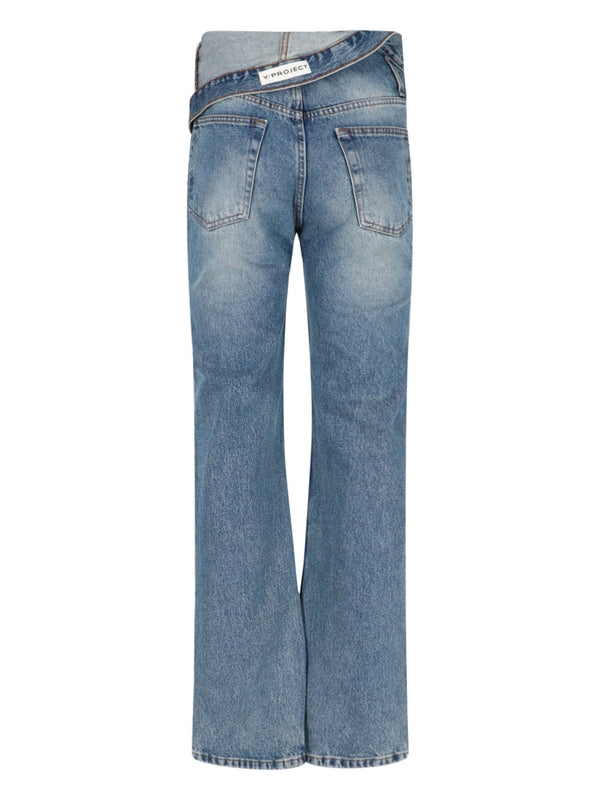 Asymmetric Waist Denim Pants