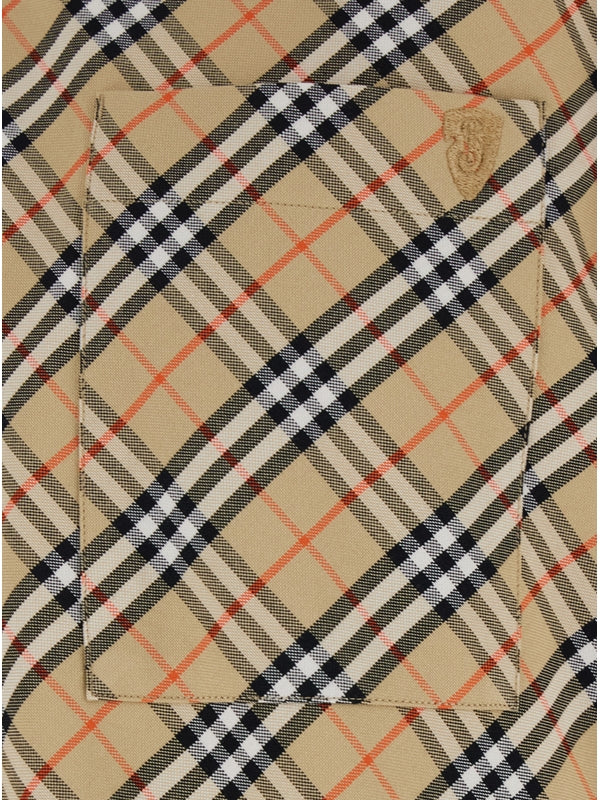 Beige Shirt with All-Over Vintage Check Motif in Cotton Man Shirts