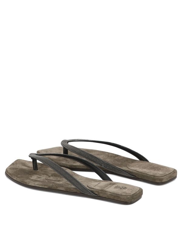 Monili Strap Suede Flip Flops