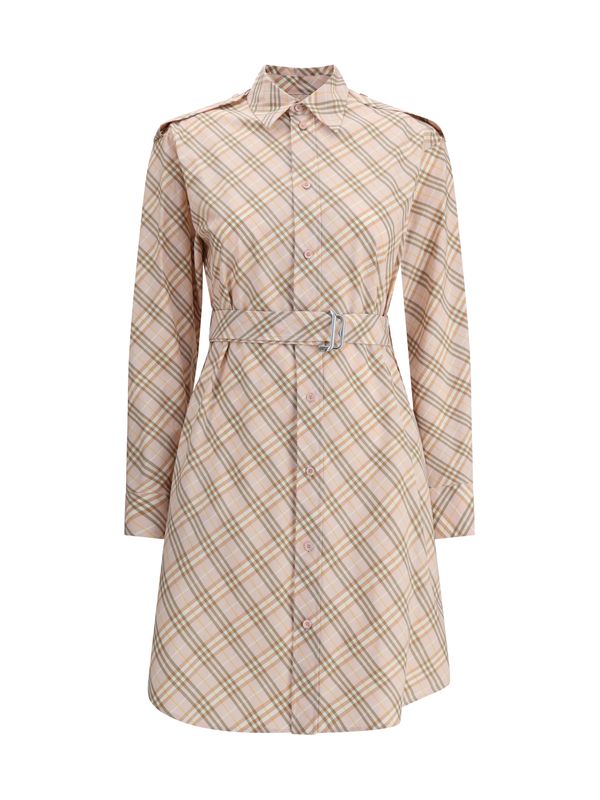 Belt Detail Check Shirt Dress
