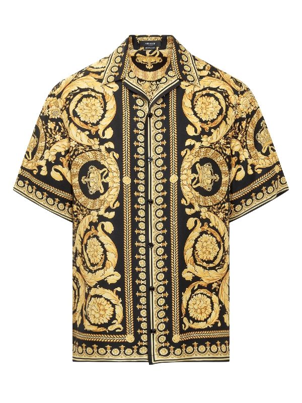 Allover Baroque Silk Short Sleeve Shirt