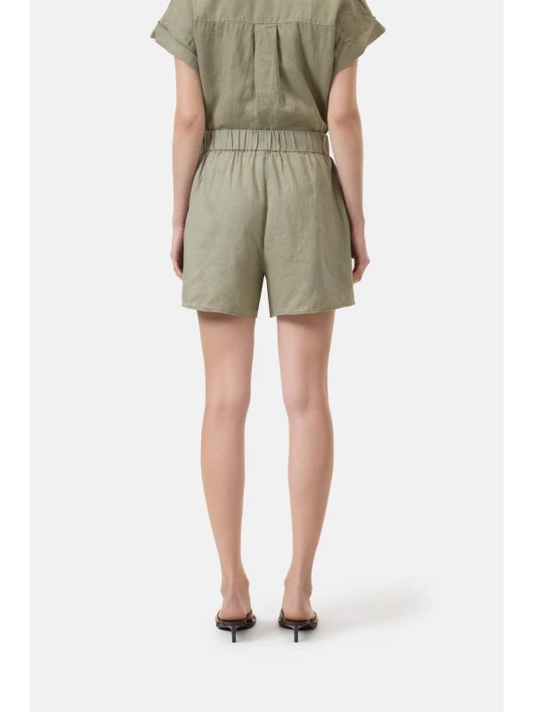 Green Linen Banded Shorts