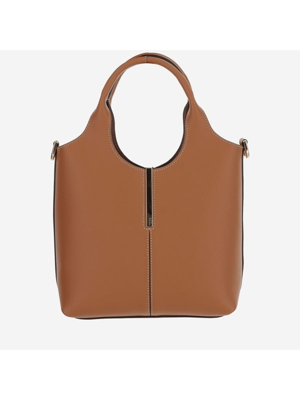 Engraved Metal Logo Leather Mini Tote Bag