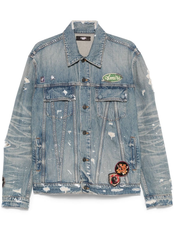 Vintage Wash Patch Cotton Denim Trucker Jacket