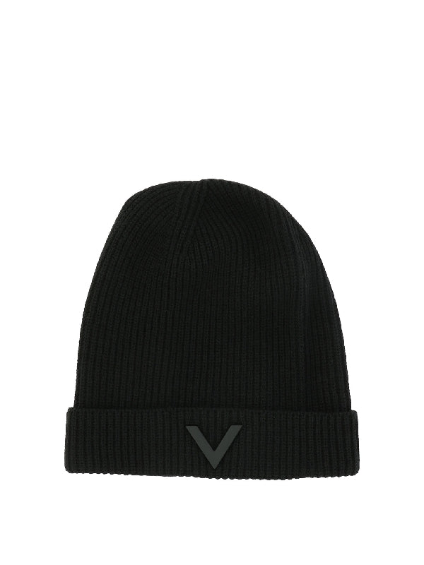 V Logo Decoration Wool Turn-Up Beanie