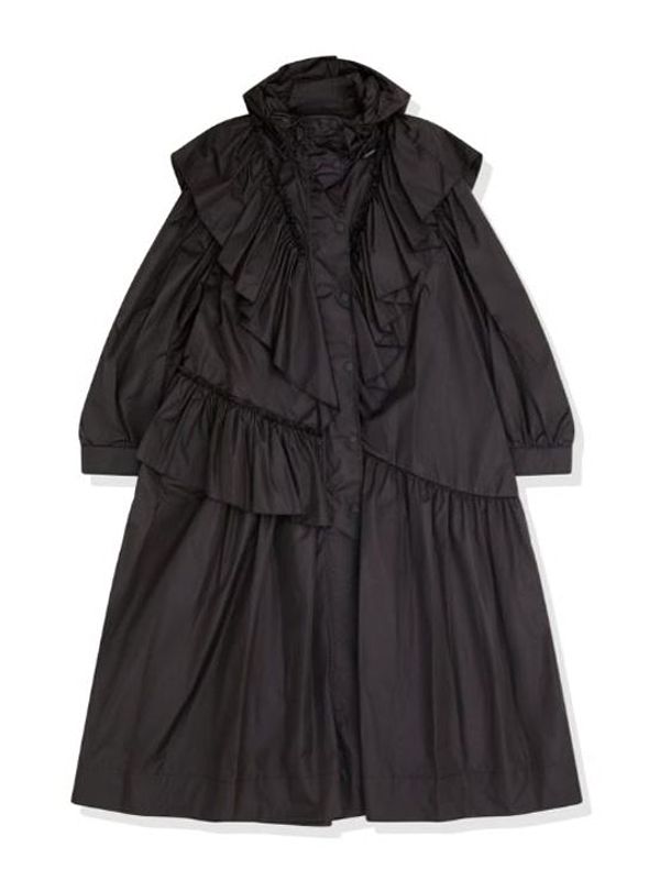 Ruffle Detail Hooded Nylon Coat