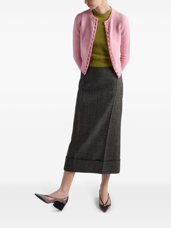 Asymmetric Roll-Up Hem Wool
  Midi Skirt