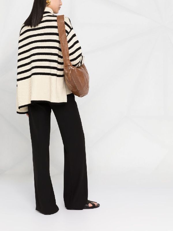 Wool Cotton Stripe High-Neck
  Knit Top