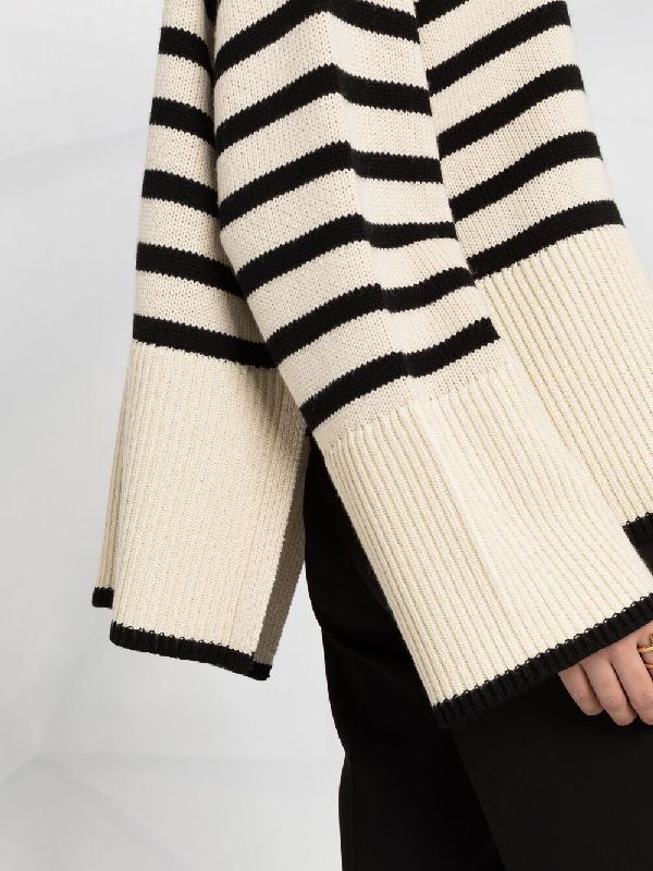 Wool Cotton Stripe High-Neck
  Knit Top