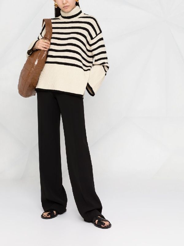 Wool Cotton Stripe High-Neck
  Knit Top