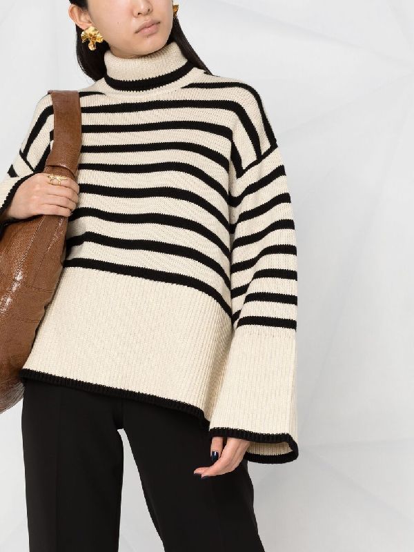 Wool Cotton Stripe High-Neck
  Knit Top