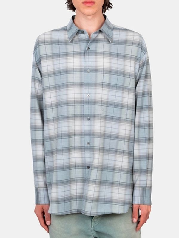 Auralee Super Light Wool Blue Check Shirts