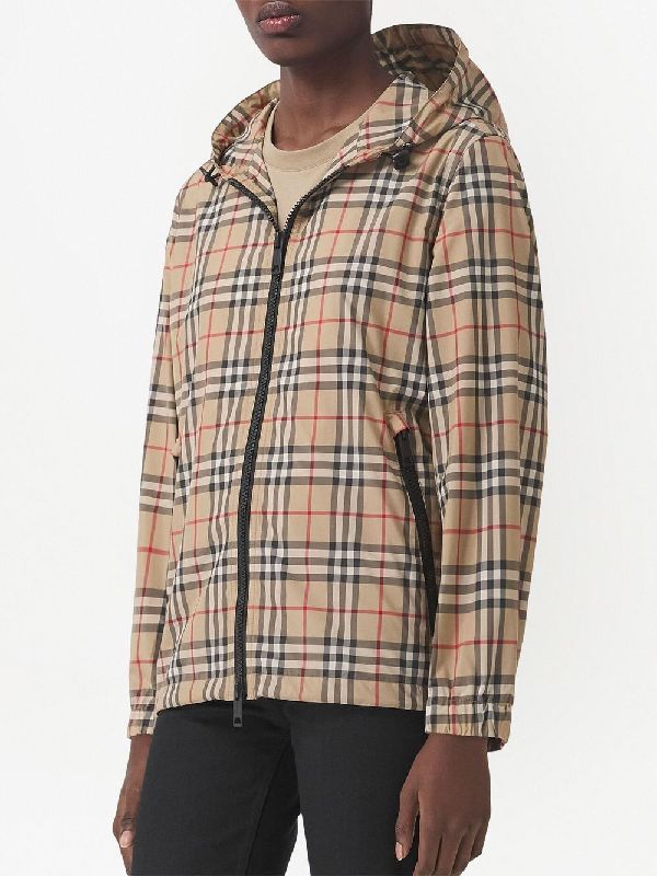 Vintage Check Hoodieed Zip-up Jacket