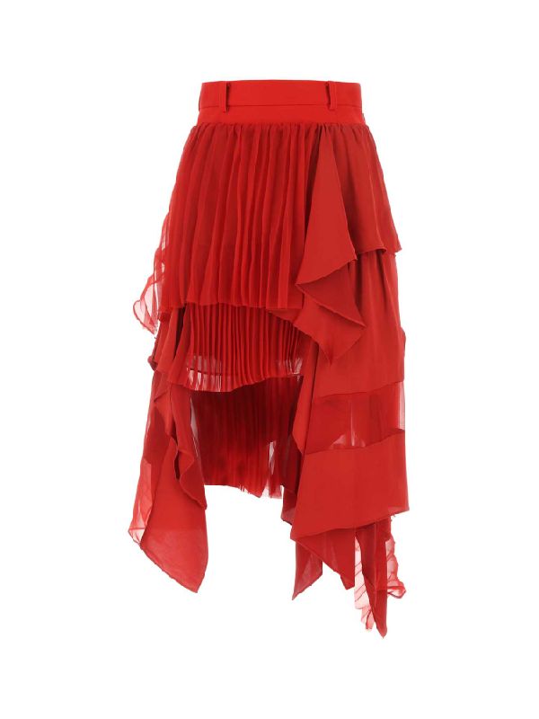 Asymmetric Pleat Ruffle Tiered Skirt