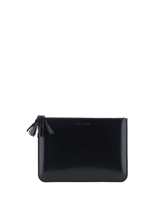 Black Tassel Embellished Leather Clutch