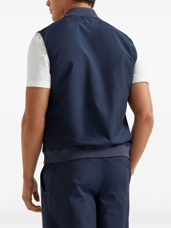 Logo Embroidery High-Neck Zip-Up Vest