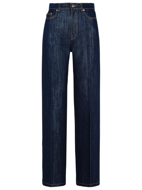 Lurex Wide Leg Denim Pants