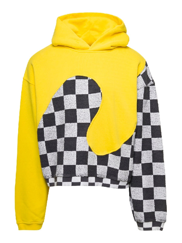 Check Panel Cotton Hoodie