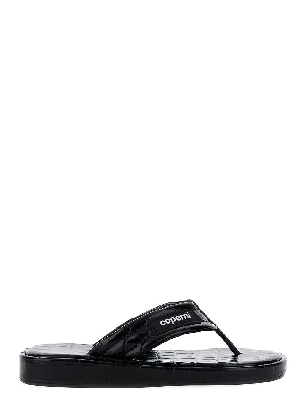 Croc Effect Leather Flip Flops