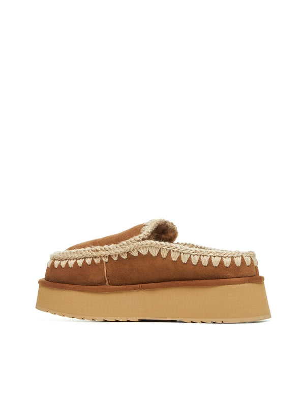 Brown Leather Backless Loafers