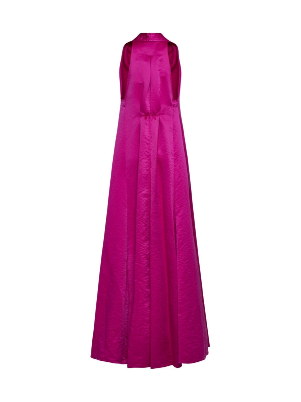 V-neck Satin Flared Long Dress