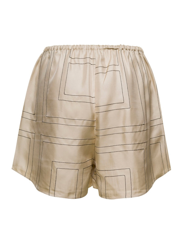 Beige Shorts with Geometric Logo Print in Silk Woman Pajamas & Robes