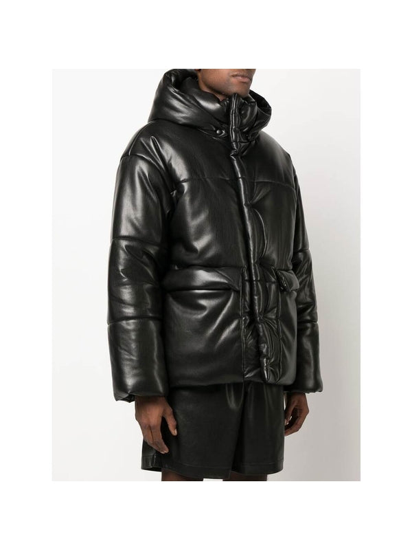 Faux Leather Hoodie Padded Jacket