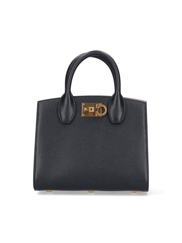 FERRAGAMO - Studio Gancini Leather Small Tote Bag - Jente