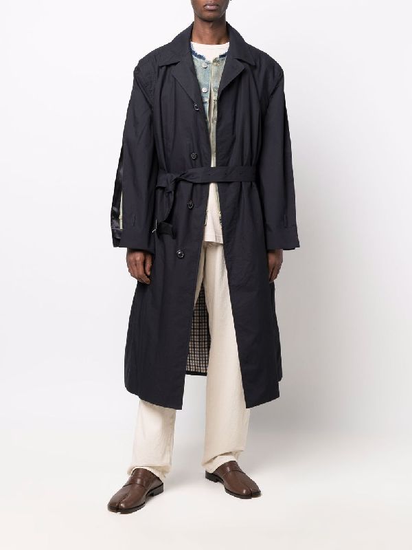 Back Stitch Denim Insert Trench Coat