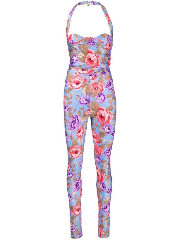 Allover Rose Pattern Halterneck Jumpsuit