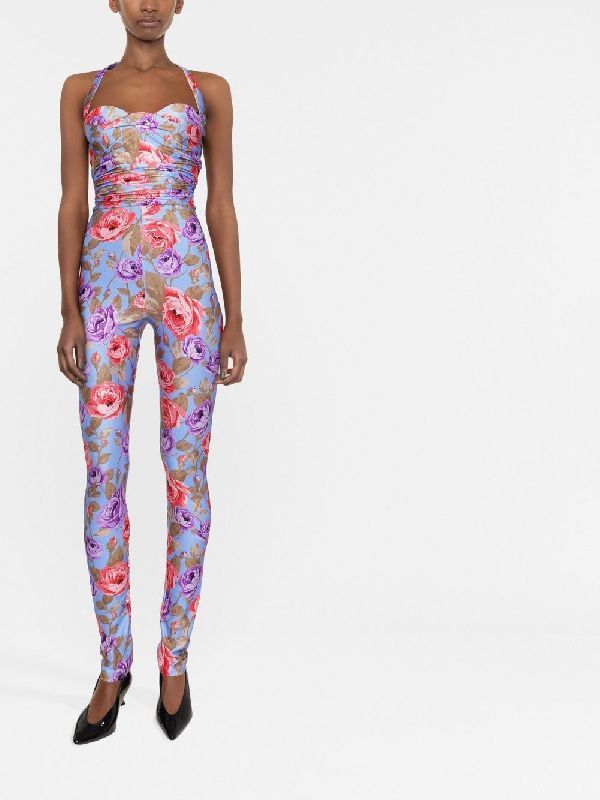 Allover Rose Pattern Halterneck Jumpsuit